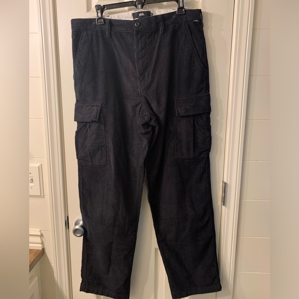 Vans Pants Mens 33x38 Black Corduroy Cargo Loose Tapered Fit Skater Y2K